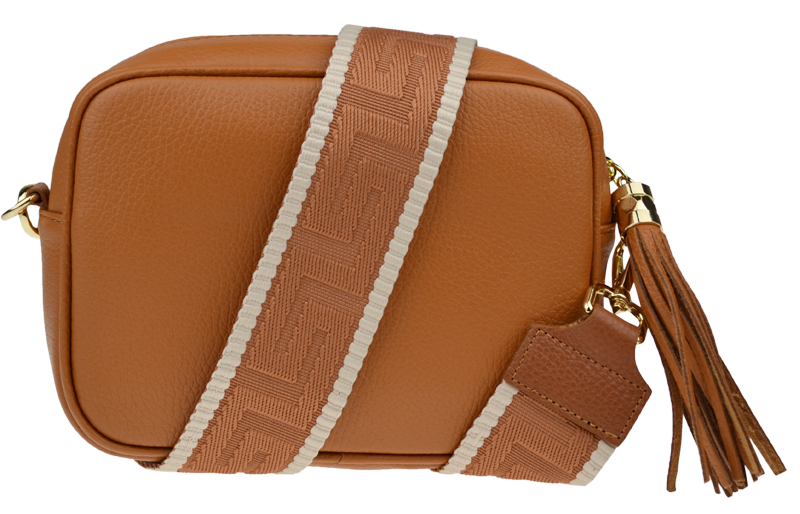 Camel kožená talianska crossbody kabelka Bala Camel s prídavným pruhom IV NovaKabelka.sk