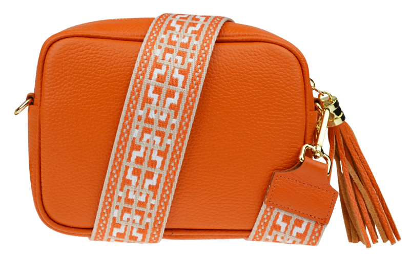 Oranžová kožená talianska crossbody kabelka Bala Arancione s prídavným pruhom II NovaKabelka.sk