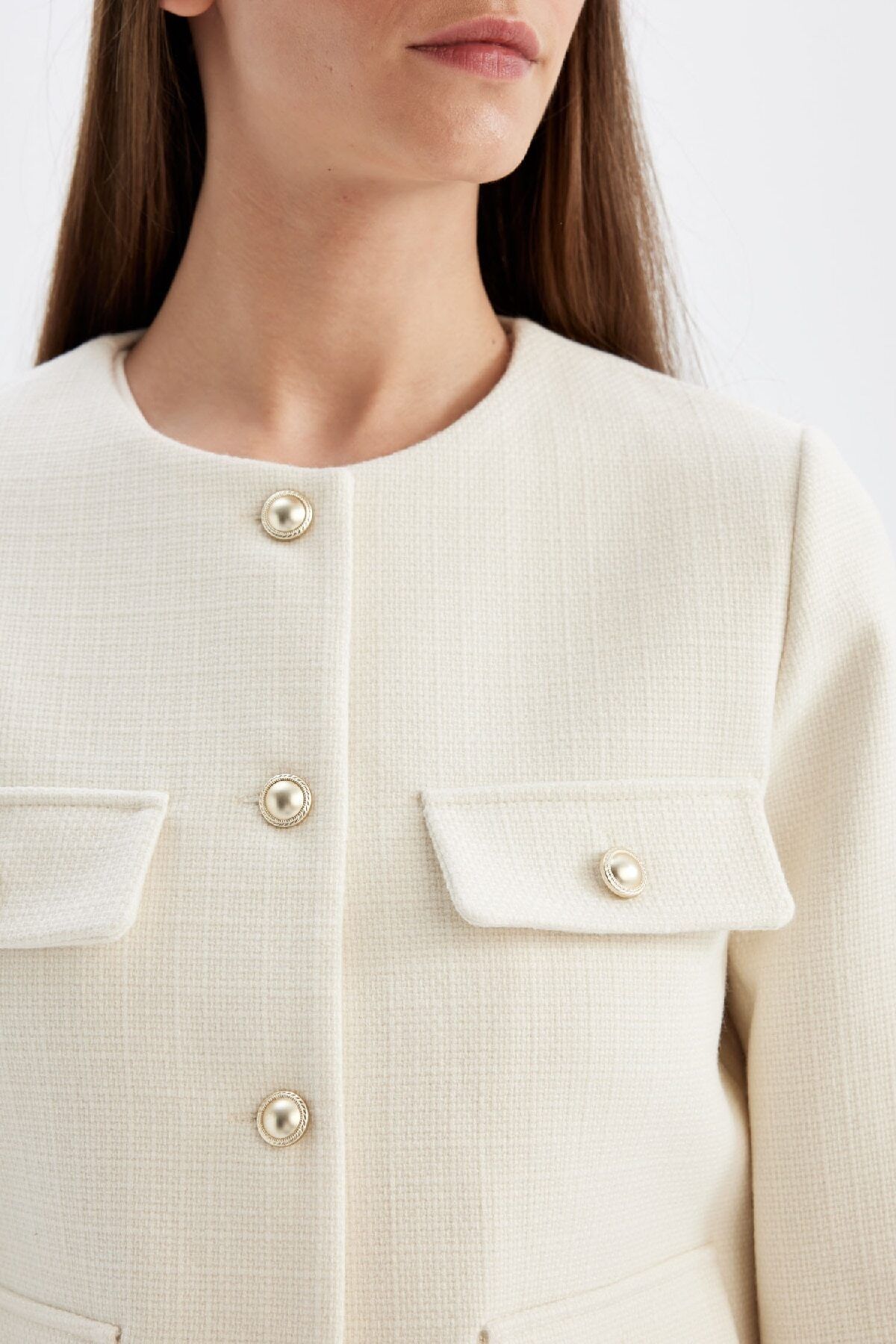 DEFACTO Crop Crew Neck Button-Down Blazer Jacket