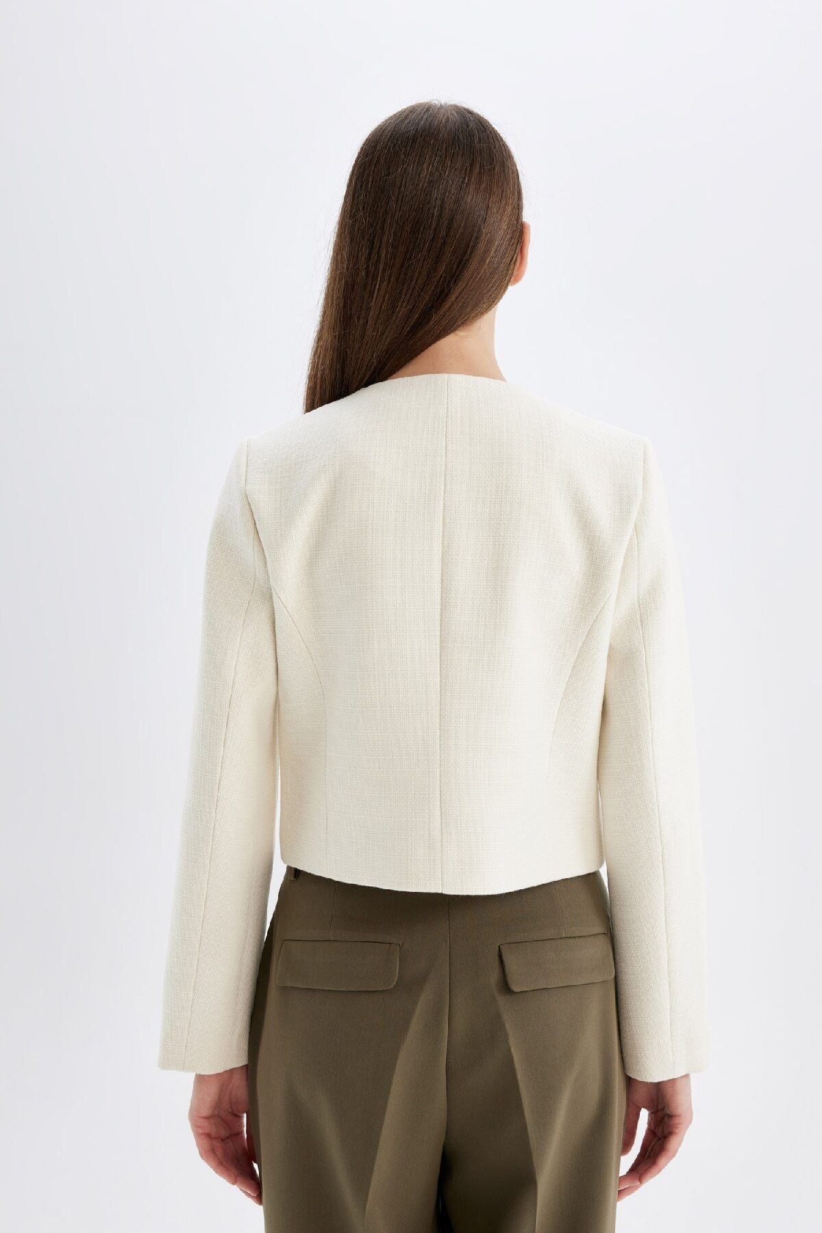 DEFACTO Crop Crew Neck Button-Down Blazer Jacket