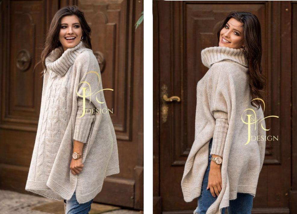 Fashionweek Pletené dámske pončo sveter s rolákom JK-LUNA