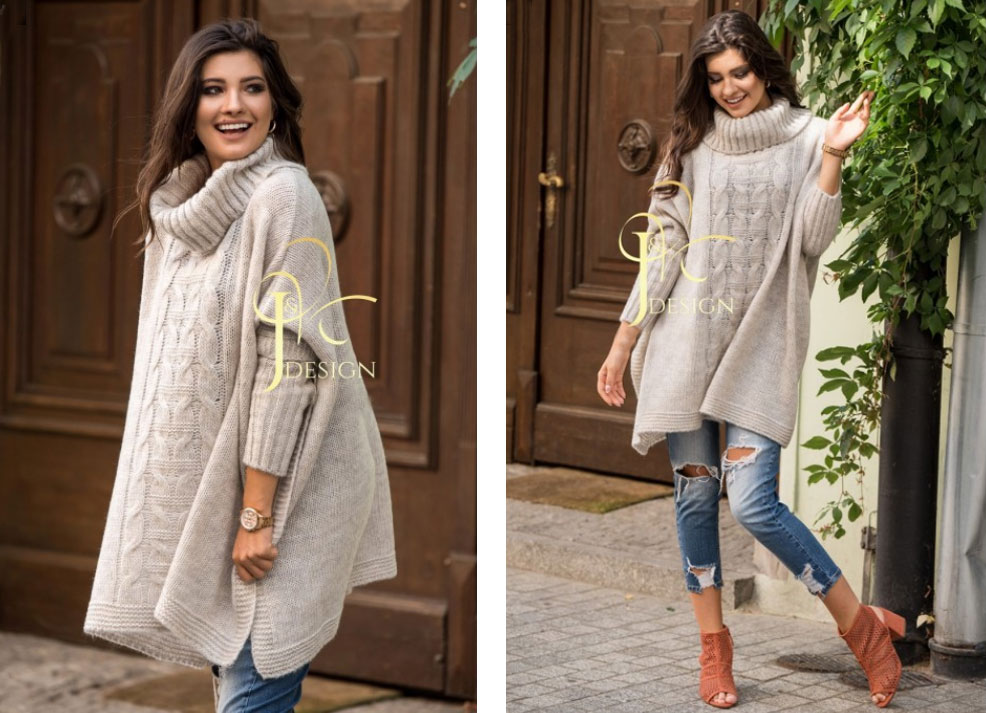 Fashionweek Pletené dámske pončo sveter s rolákom JK-LUNA