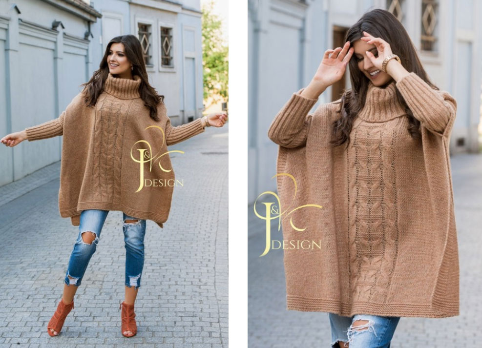 Fashionweek Pletené dámske pončo sveter s rolákom JK-LUNA