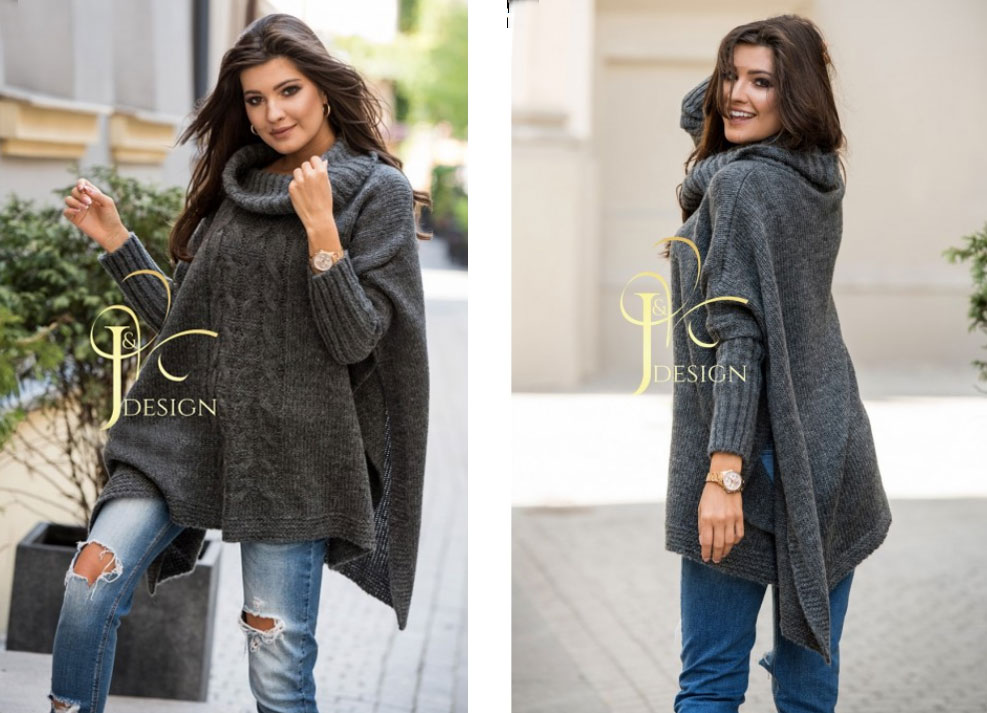 Fashionweek Pletené dámske pončo sveter s rolákom JK-LUNA