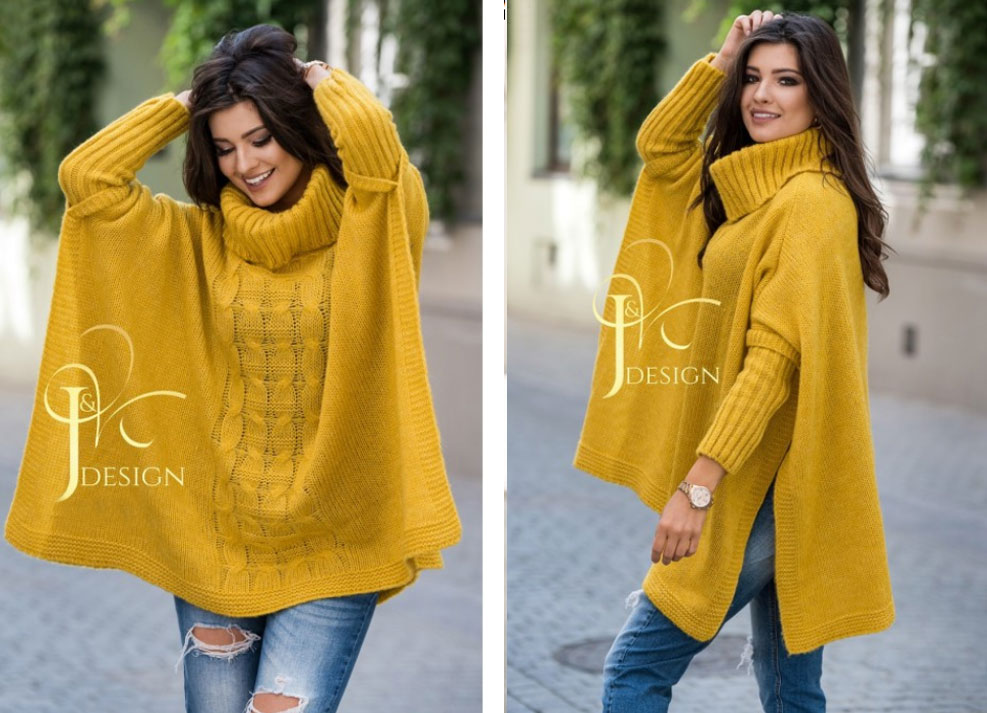 Fashionweek Pletené dámske pončo sveter s rolákom JK-LUNA