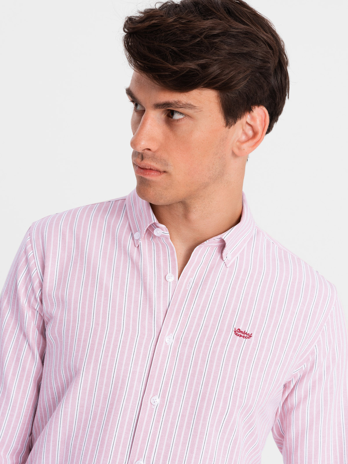 Ombre Men's cotton REGULAR FIT shirt with fine stripes - pink