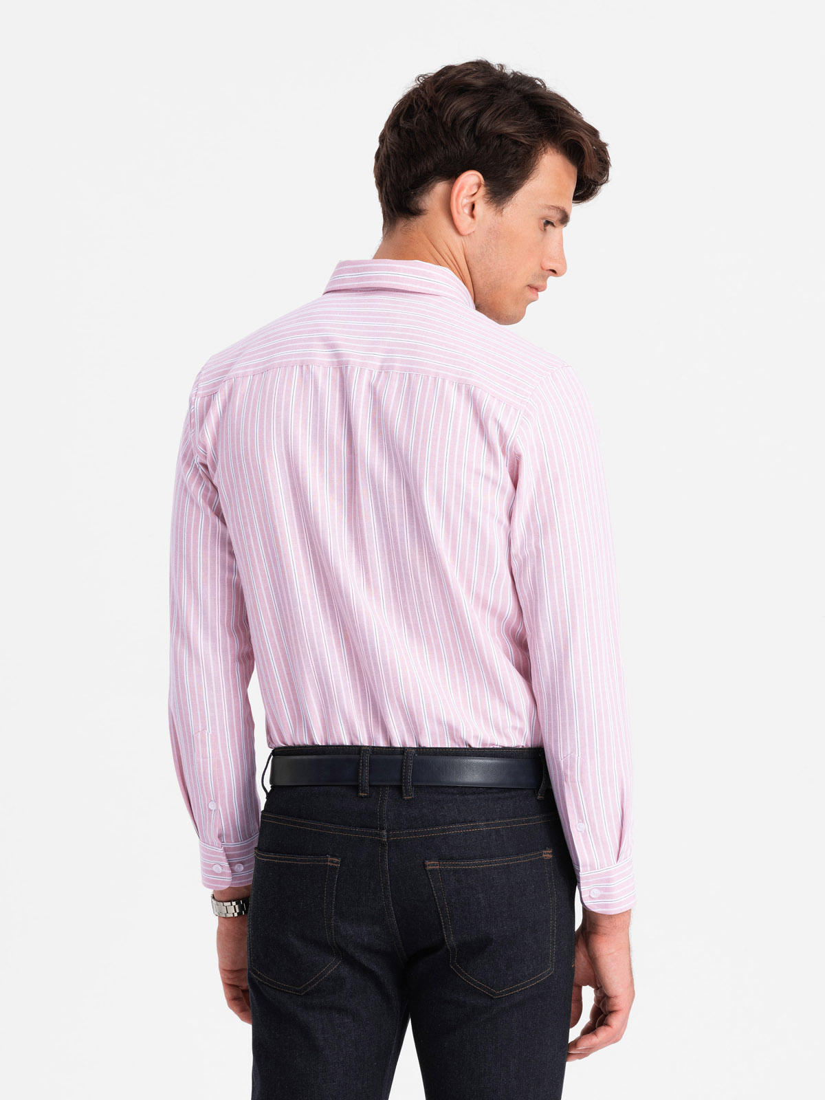 Ombre Men's cotton REGULAR FIT shirt with fine stripes - pink