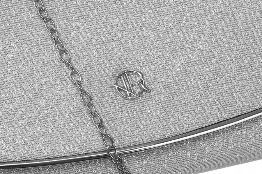 Rovicky strieborná listová kabelka s trblietavou textúrou a odnímateľnou retiazkou R-XS013