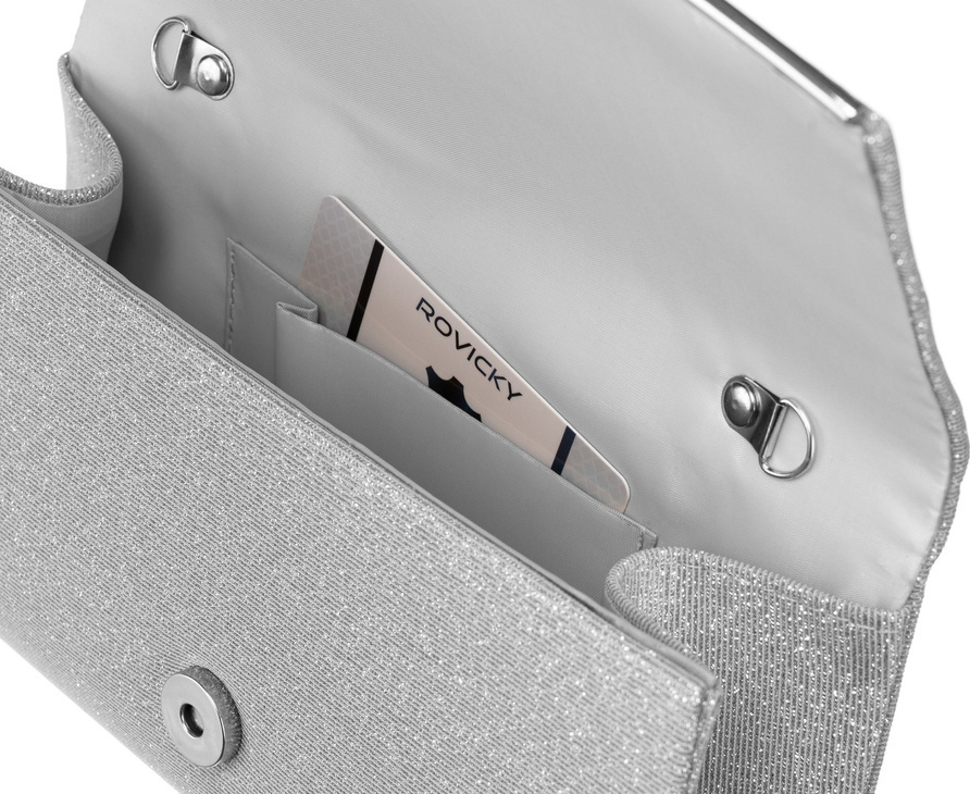 Rovicky strieborná listová kabelka s trblietavou textúrou a odnímateľnou retiazkou R-XS013