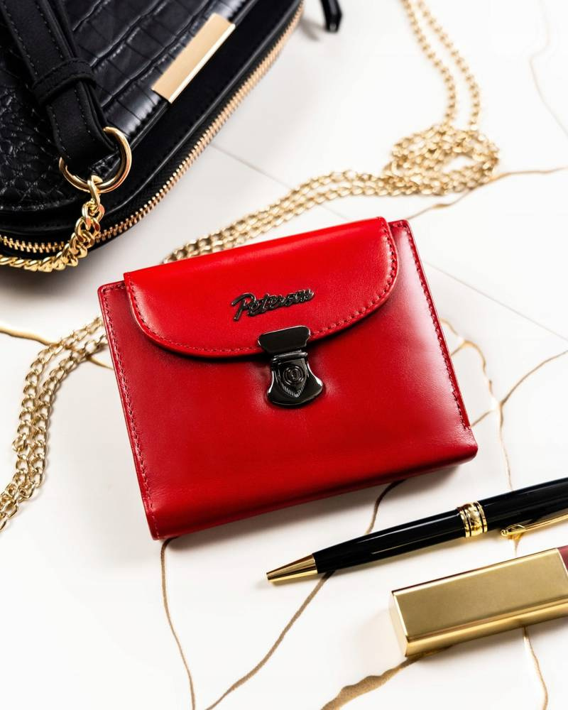 Peterson Červená stredná kožená peňaženka s kľúčenkou Y396 [DH] PTN SET-D-19-KCS