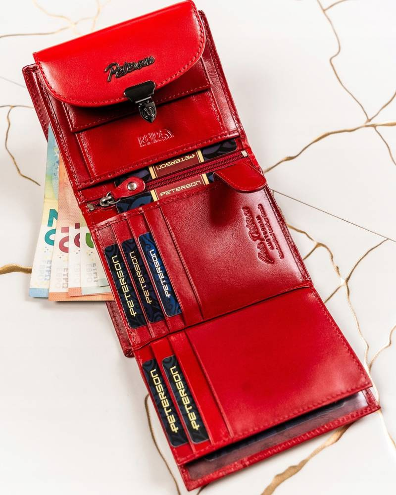 Peterson Červená stredná kožená peňaženka s kľúčenkou Y396 [DH] PTN SET-D-19-KCS