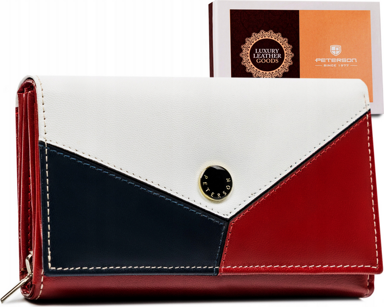 Peterson Bielo-červeno-tmavomodrá trojfarebná peňaženka Y152 [DH] PTN RD-22-GCL-Y