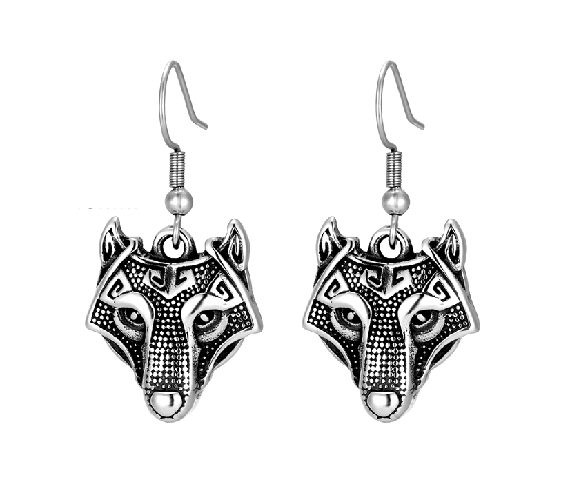 B-TOP Visiace náušnice z nerezovej ocele Vlčia hlava