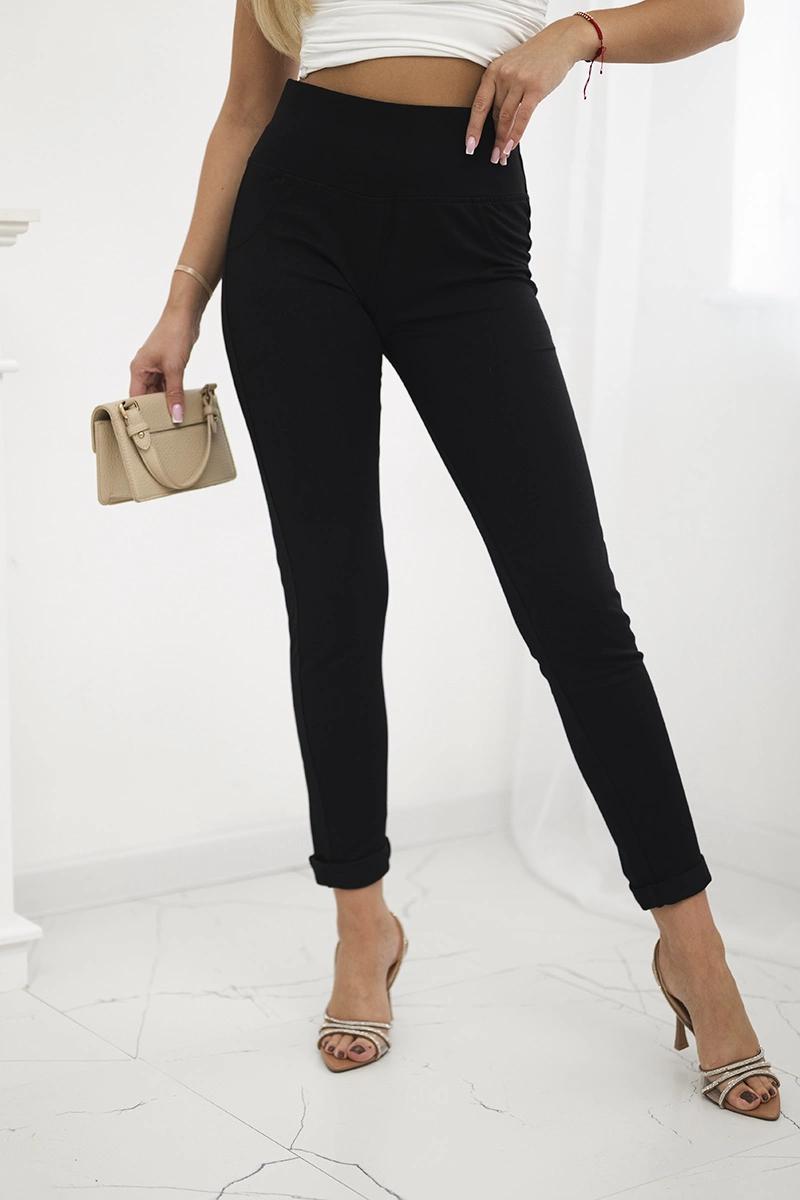 MladaModa Bavlnené nohavice s ozdobným pásom model 2399 čierne