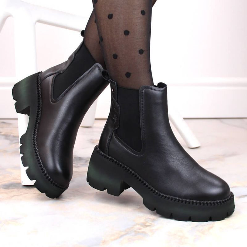 Dámske zateplené kožené členkové topánky PAW484 Black - Filippo