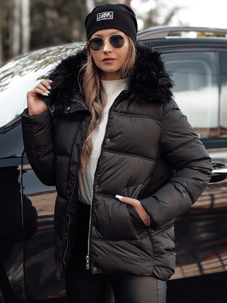 BASIC Čierna dámska zimná prešívaná bunda s kapucňou NORDKOLL TY4711