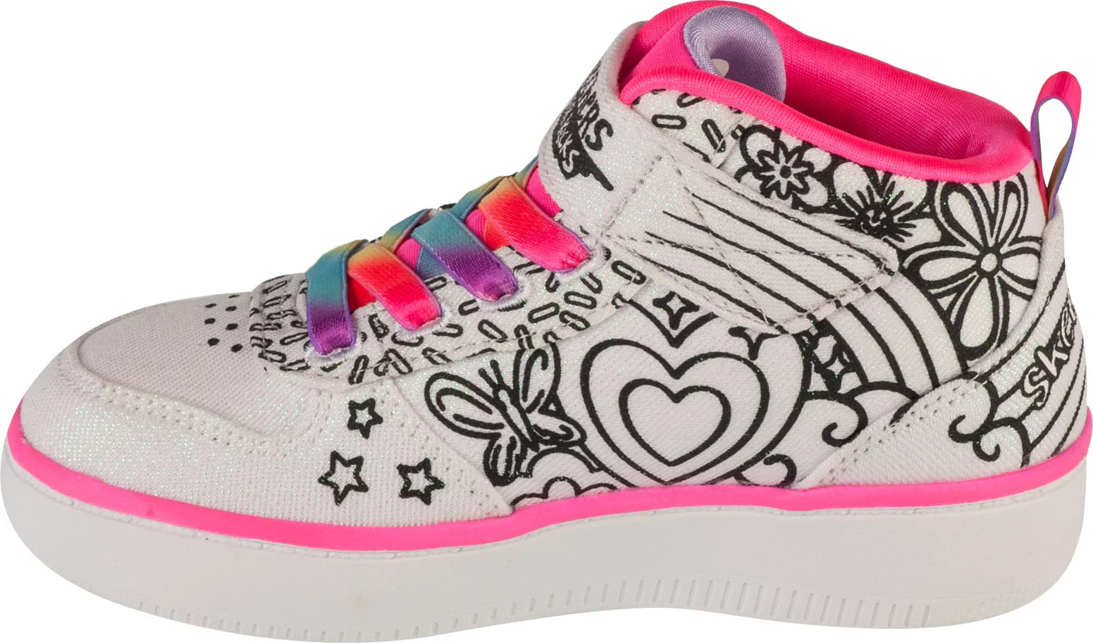 Biele dievčenské členkové tenisky Skechers Sport Court 92 - Color Me Kicks 302213L-WMLT