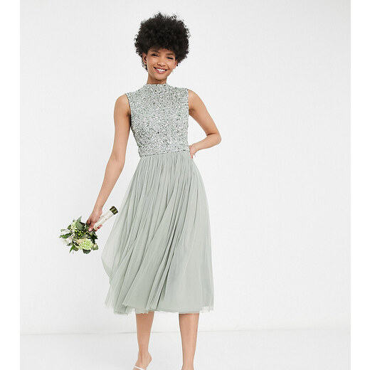 Beauut Tall Bridesmaid 2 in 1 embellished midi dress with full tulle