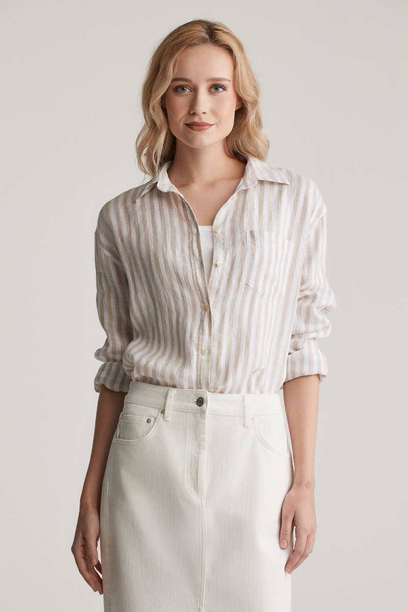 KOŠEĽA GANT REL STRIPED LINEN SHIRT DRY SAND