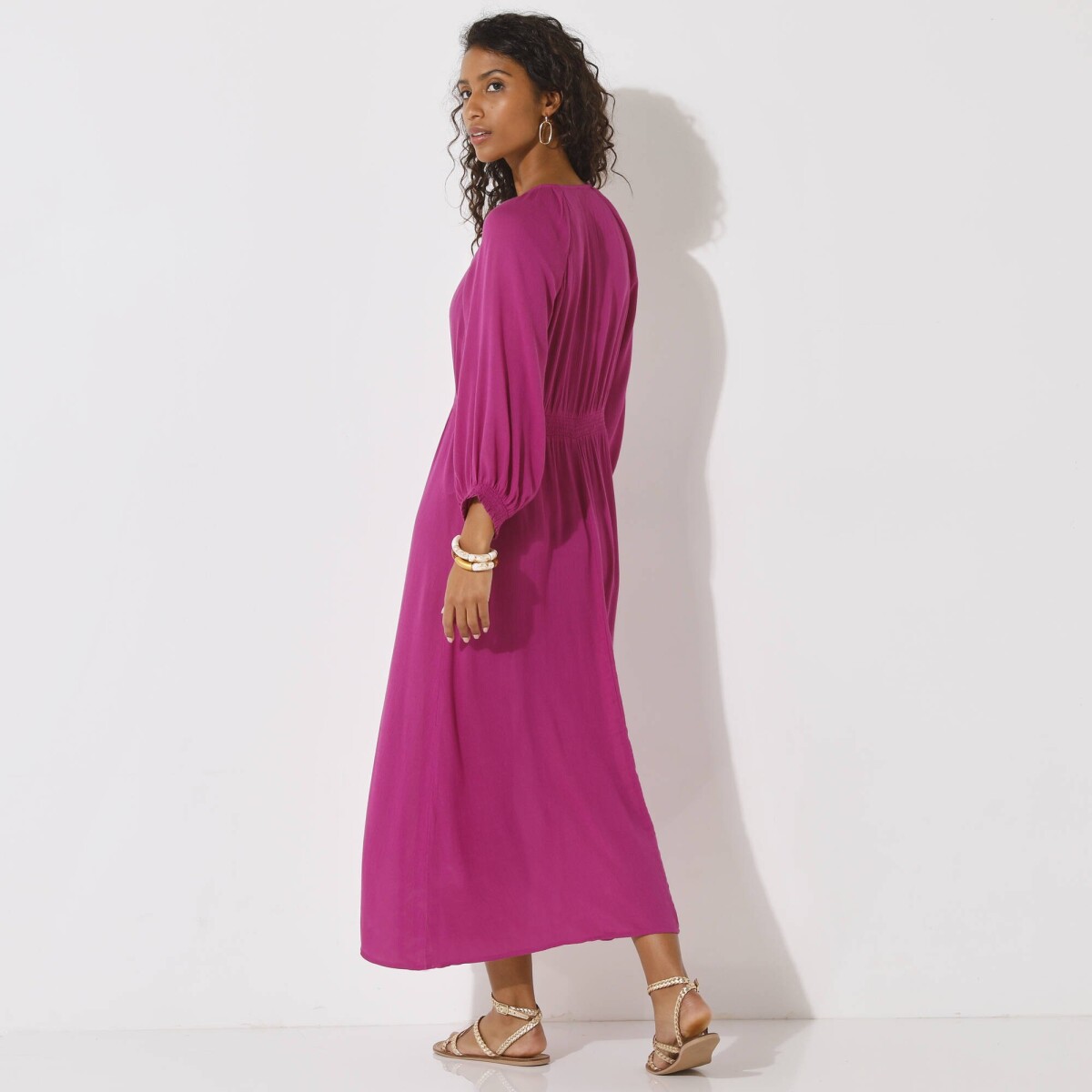 Jednofarebné dlhé krepónové šaty s gombíkmi purpurová 042 Blancheporte