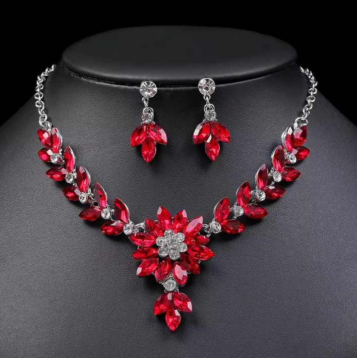 B-TOP Postriebrená 2-dielna súprava s kryštálovými kvetmi