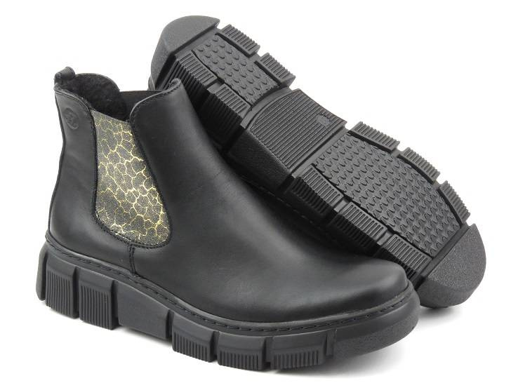 Dámské kožené Chelsea boty s leopardím potiskem - HELIOS Komfort 510S, černé