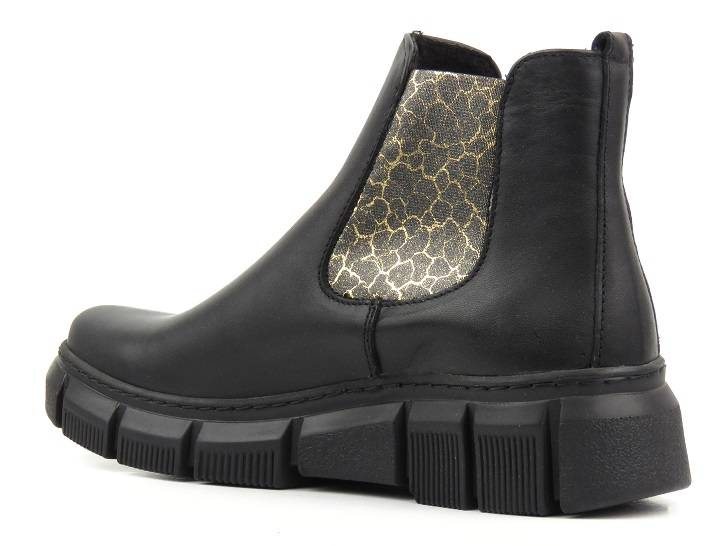 Dámské kožené Chelsea boty s leopardím potiskem - HELIOS Komfort 510S, černé