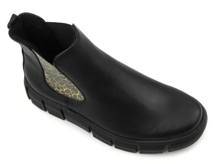 Dámské kožené Chelsea boty s leopardím potiskem - HELIOS Komfort 510S, černé