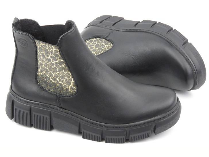 Dámské kožené Chelsea boty s leopardím potiskem - HELIOS Komfort 510S, černé