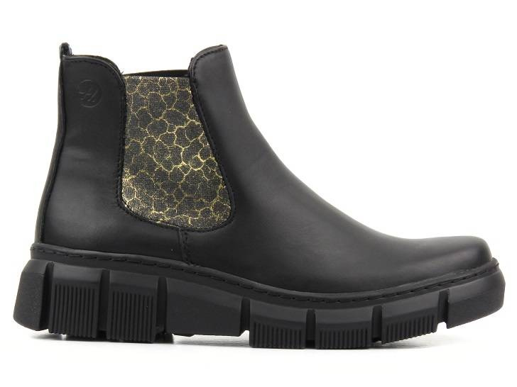 Dámské kožené Chelsea boty s leopardím potiskem - HELIOS Komfort 510S, černé