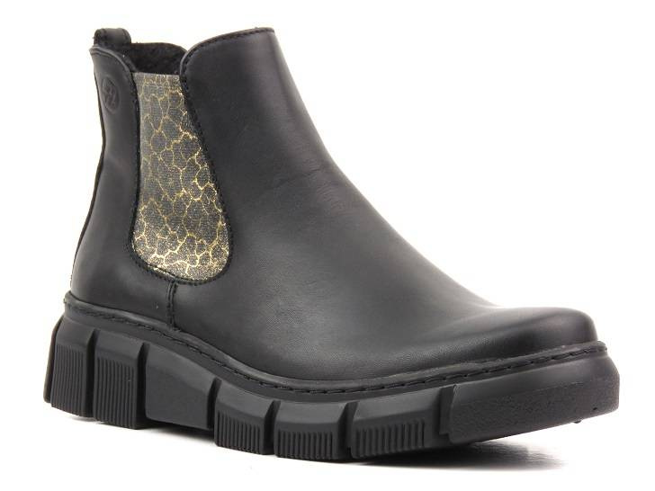 Dámské kožené Chelsea boty s leopardím potiskem - HELIOS Komfort 510S, černé