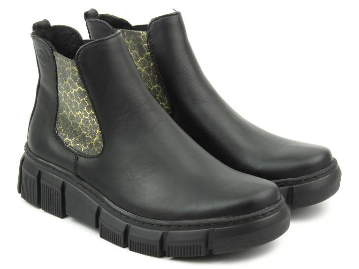 Dámské kožené Chelsea boty s leopardím potiskem - HELIOS Komfort 510S, černé