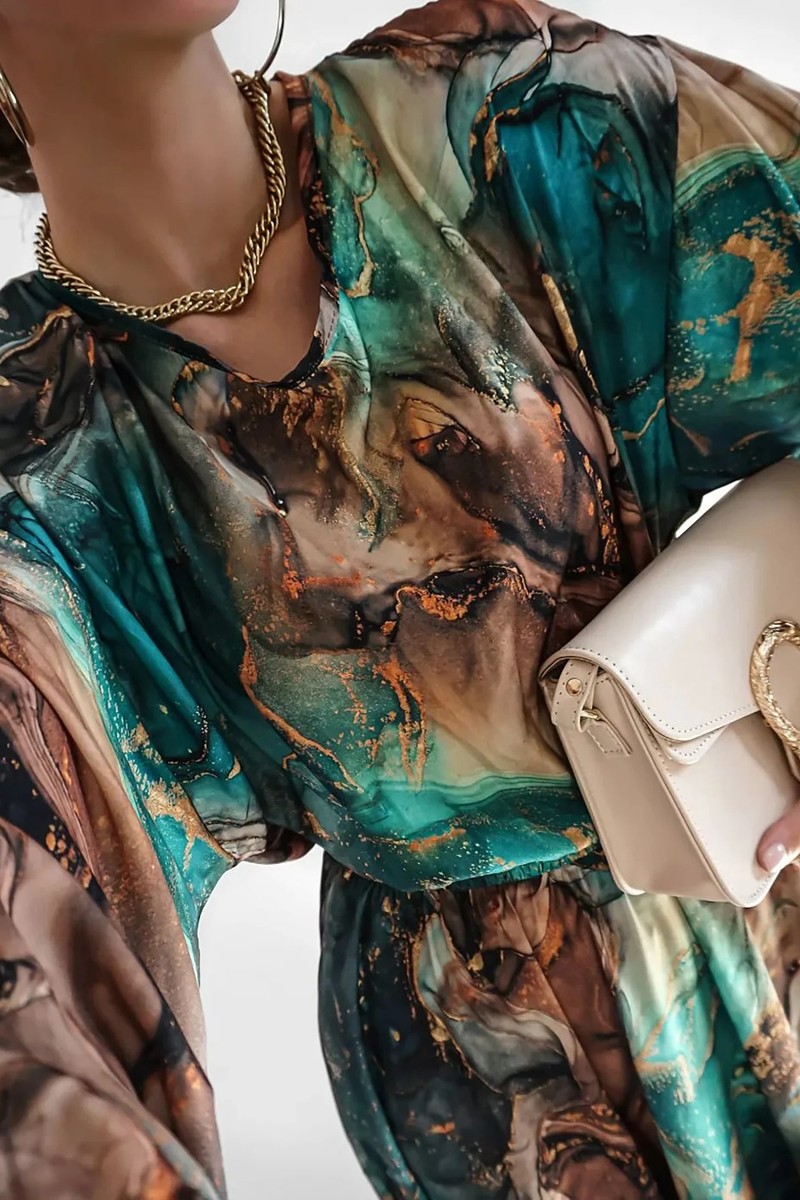 Mosquito Dámske saténové šaty Elvire Green Marble zelené, Farba zelená