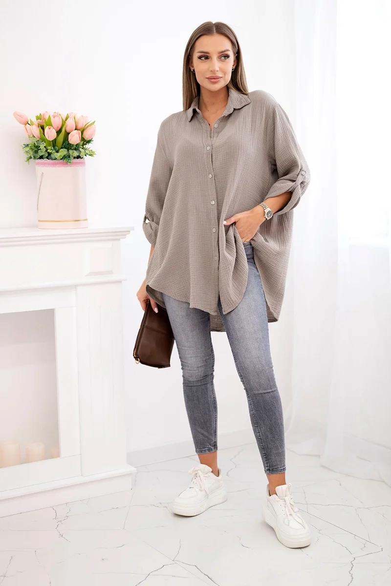 MladaModa Bavlnená mušelínová košeľa/blúzka model 65622 farba cappuccino