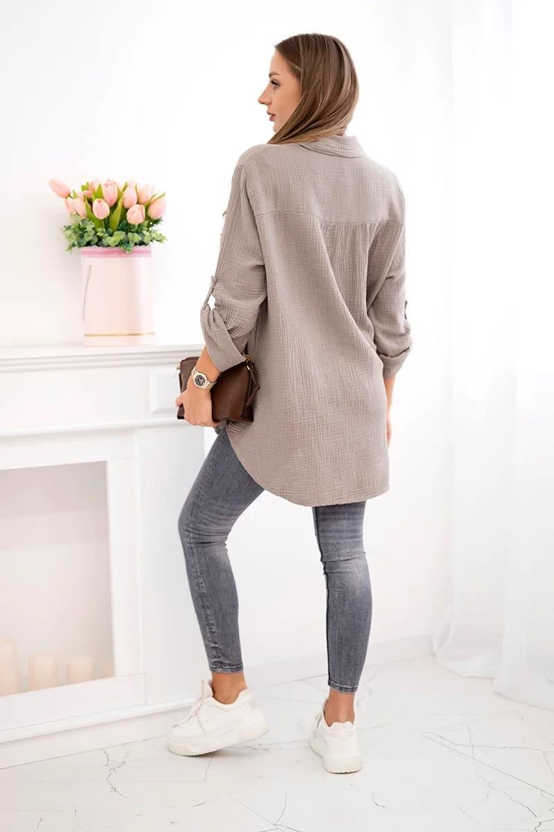 MladaModa Bavlnená mušelínová košeľa/blúzka model 65622 farba cappuccino