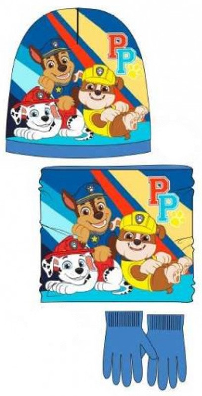 Sun City Detský zimný set čiapky, nákrčník, rukavice Tlapková patrola - modrý