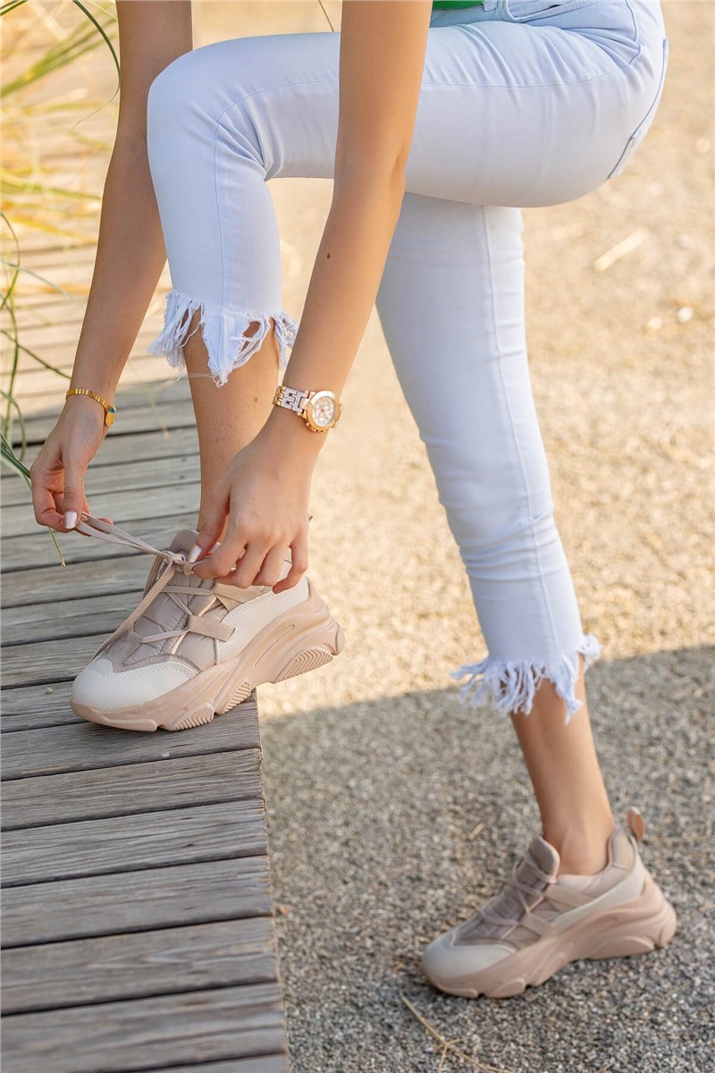 Moda Trend Dámska šnurovacia športová obuv – béžová #361972