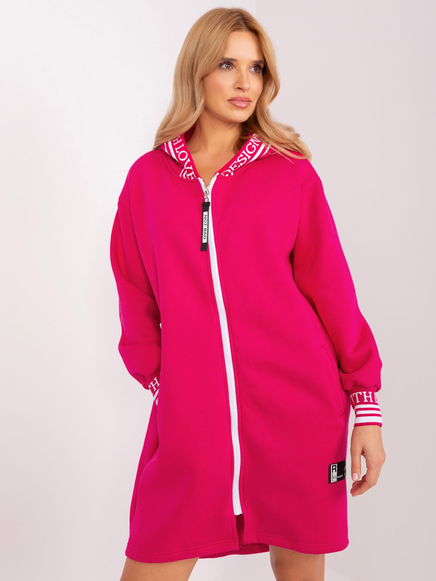 RELEVANCE Tmavoružová dlhá mikina na zips -RV-BL-9225.96P-fuchsia