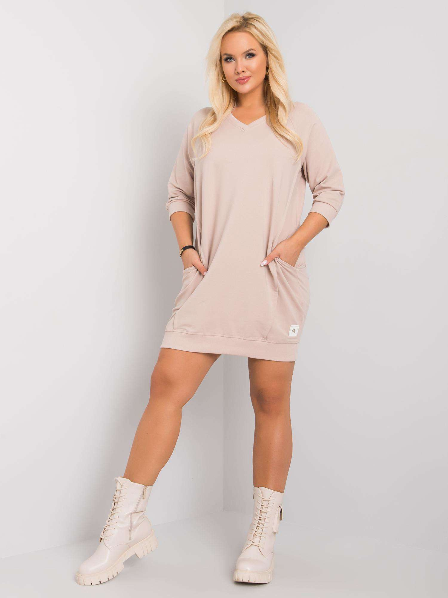 RELEVANCE Béžové mini šaty s vreckami Karissa RV-SK-6847.59P-beige