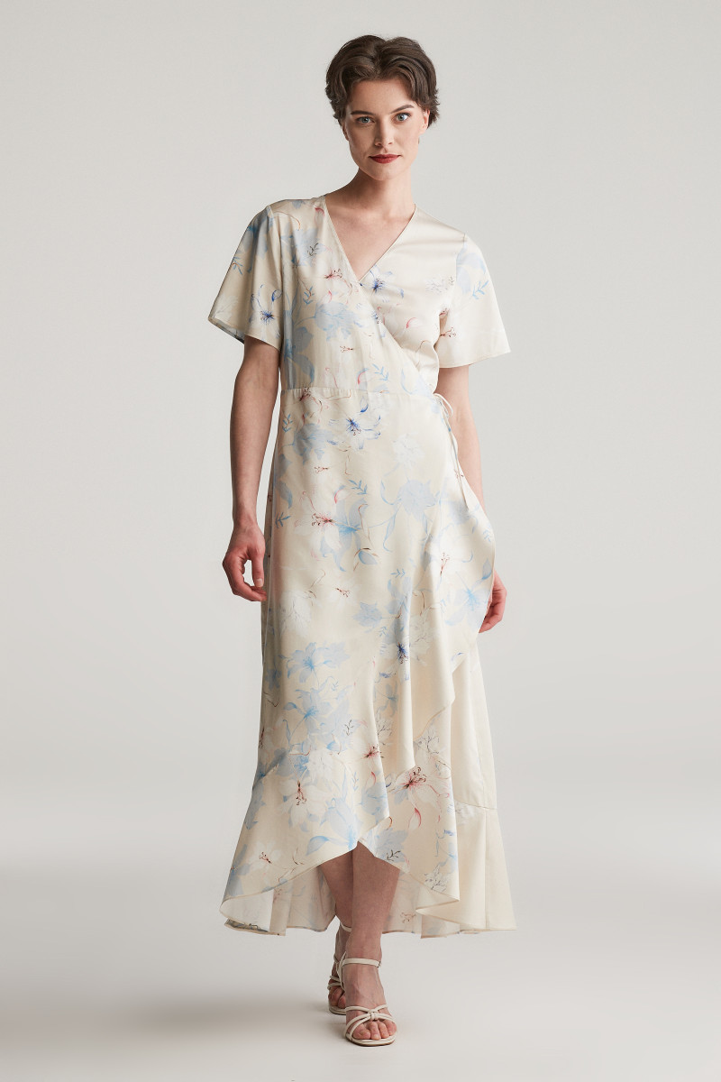 ŠATY GANT FLORAL PRINT WRAP SS FRILL DRESS PUTTY