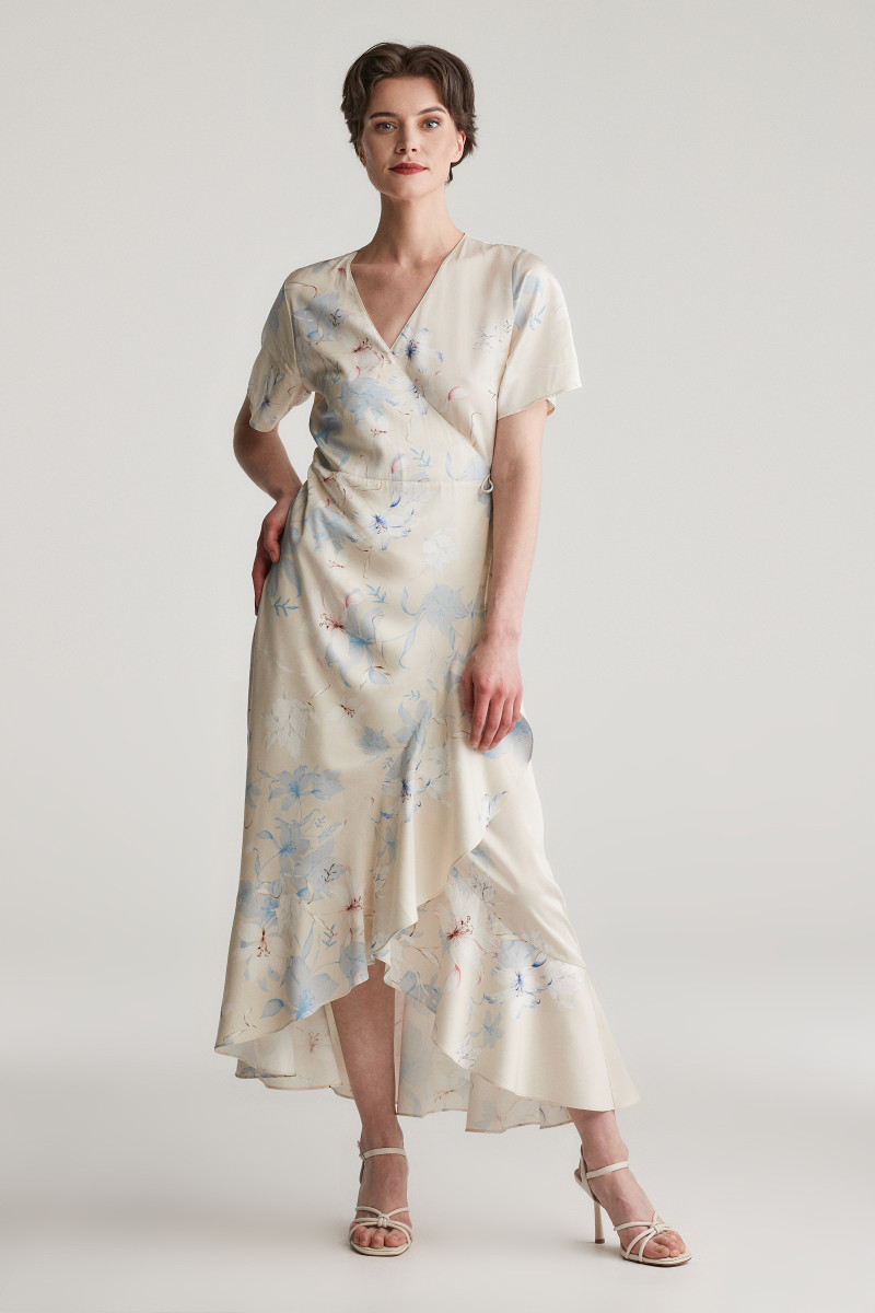 ŠATY GANT FLORAL PRINT WRAP SS FRILL DRESS PUTTY