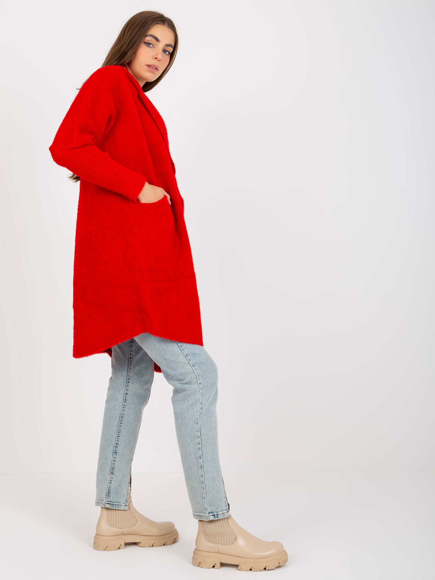 BASIC Červený teddy coat Eveline s vreckami -MBM-PL-1521.97P-red