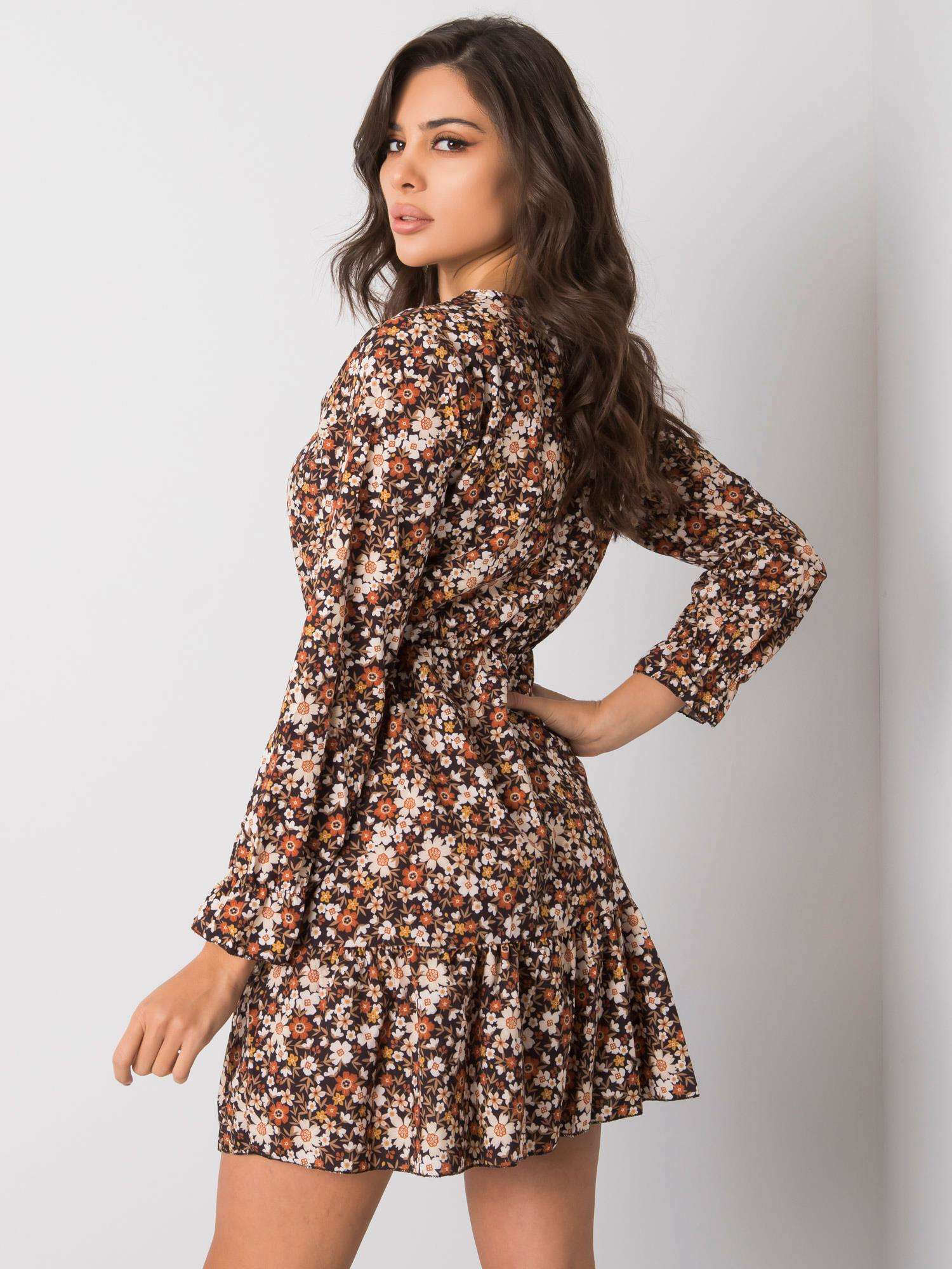 BASIC Hnedo-čierne kvetinové šaty s gombíkmi -TW-SK-BI-25624.20P-black