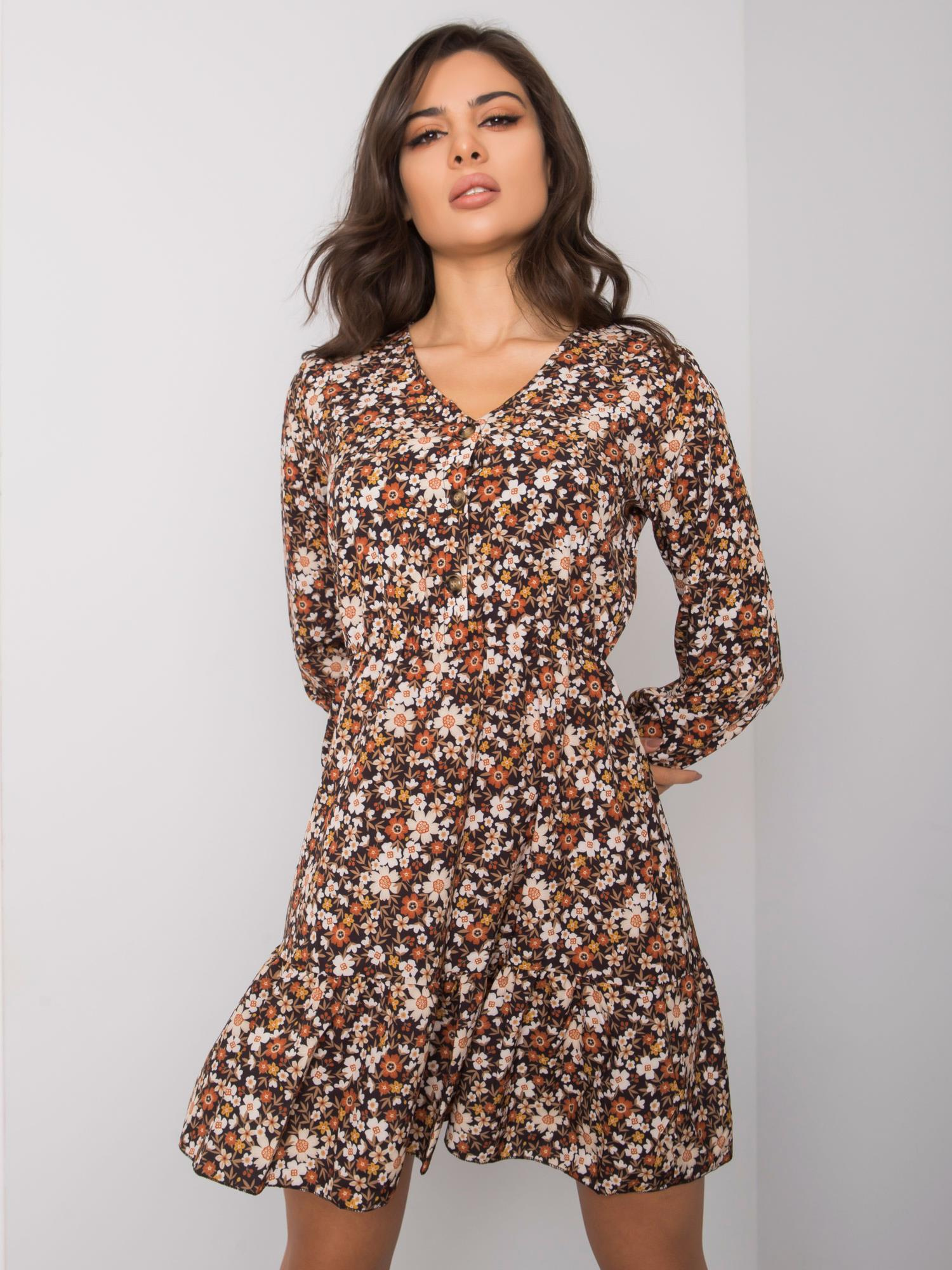 BASIC Hnedo-čierne kvetinové šaty s gombíkmi -TW-SK-BI-25624.20P-black