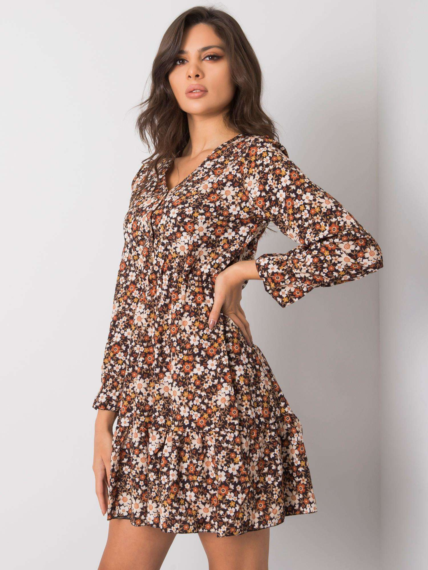 BASIC Hnedo-čierne kvetinové šaty s gombíkmi -TW-SK-BI-25624.20P-black