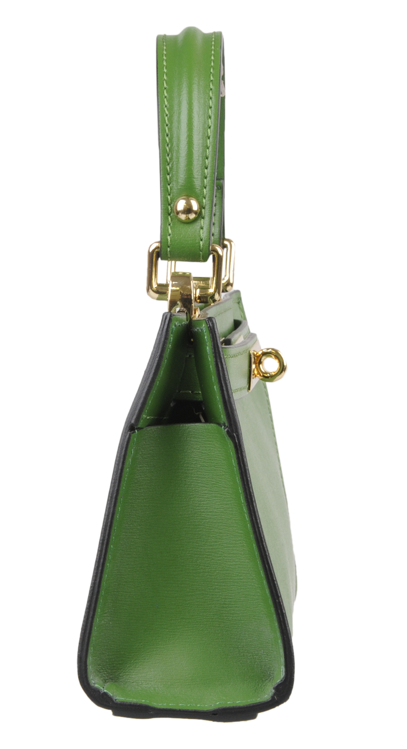 Zelená kožená talianska kabelka Anita Verde s prídavným pruhom III NovaKabelka.sk