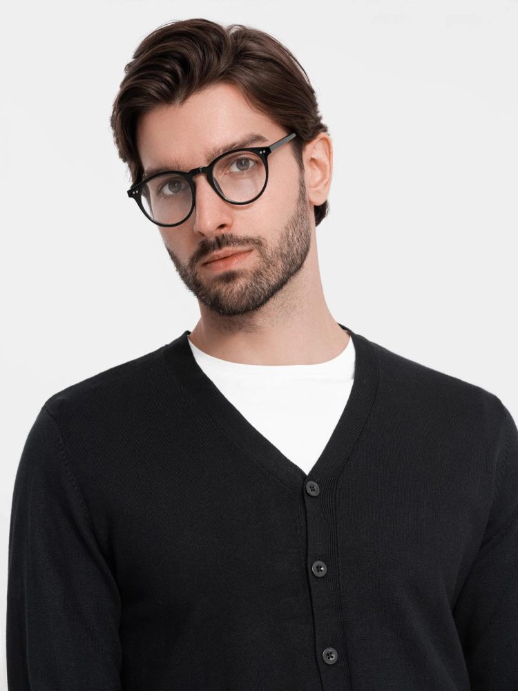 Ombre Clothing Pánsky čierny kardigán na gombíky V2 SWCD-0126