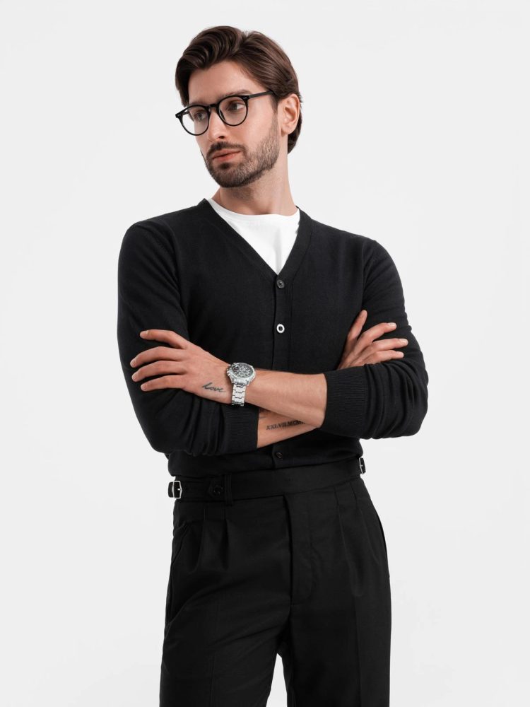 Ombre Clothing Pánsky čierny kardigán na gombíky V2 SWCD-0126