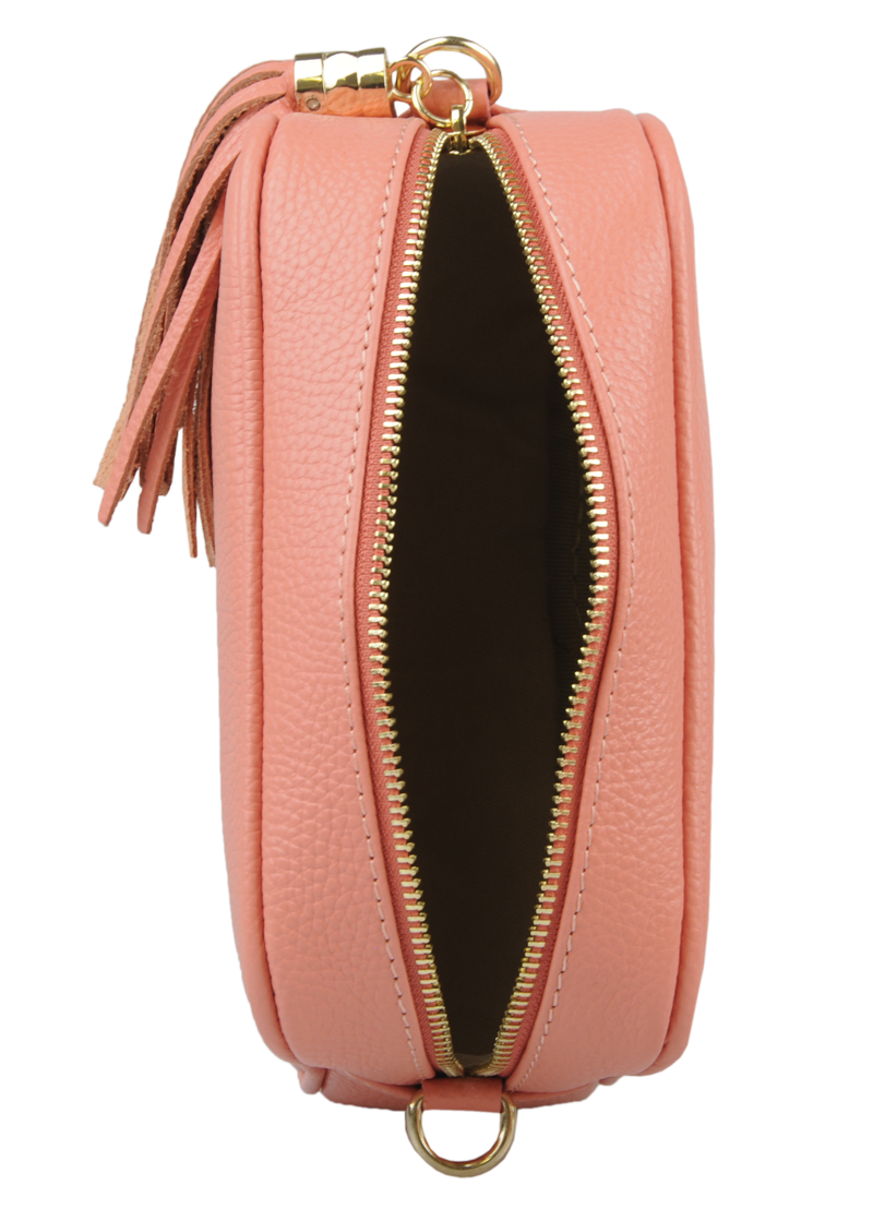 Ružová kožená talianska crossbody kabelka Bala Salmone s prídavným pruhom IV NovaKabelka.sk