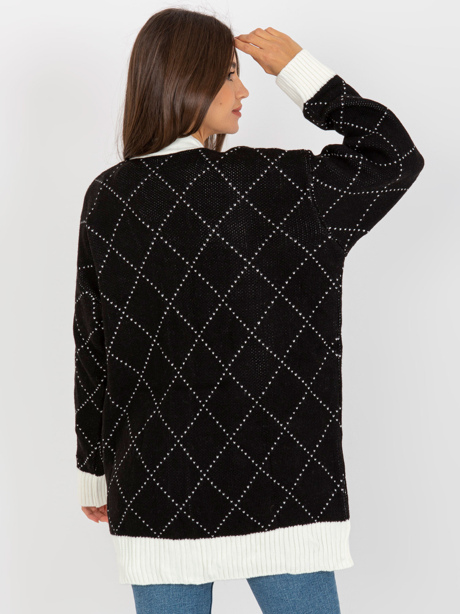 RUE PARIS Čierny voľný sveter na gombíky s lemovaním -LC-SW-0258.03P-black